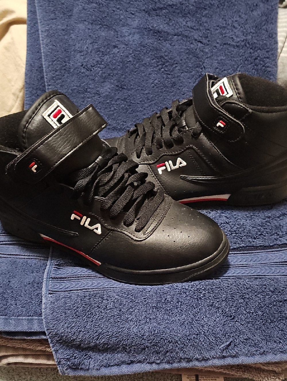 Fila Men's Black High-Top Sneakers with Red & White Accents